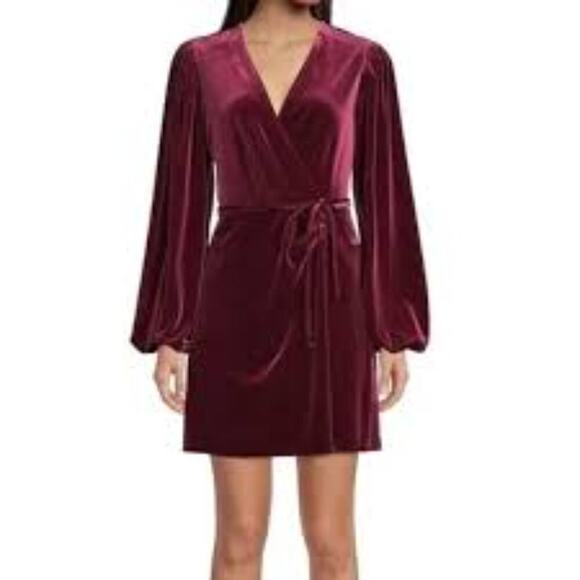 GIANNI BINI LIGHTON WRAP MERLOT WOMEN XS MINI DRESS BRAND NEW WITH TAGS - Picture 1 of 6